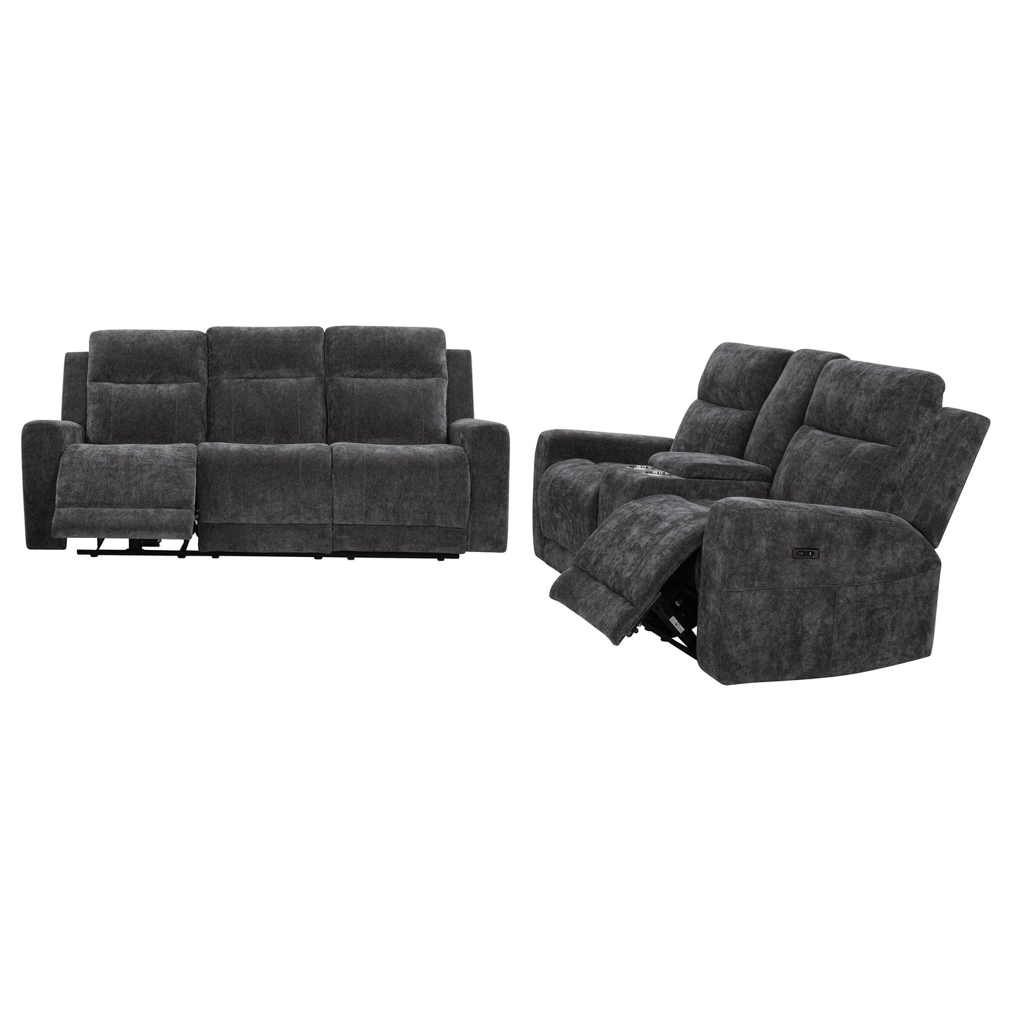 Kennett 2-piece Chenille Power Reclining Sofa Set Dark Grey