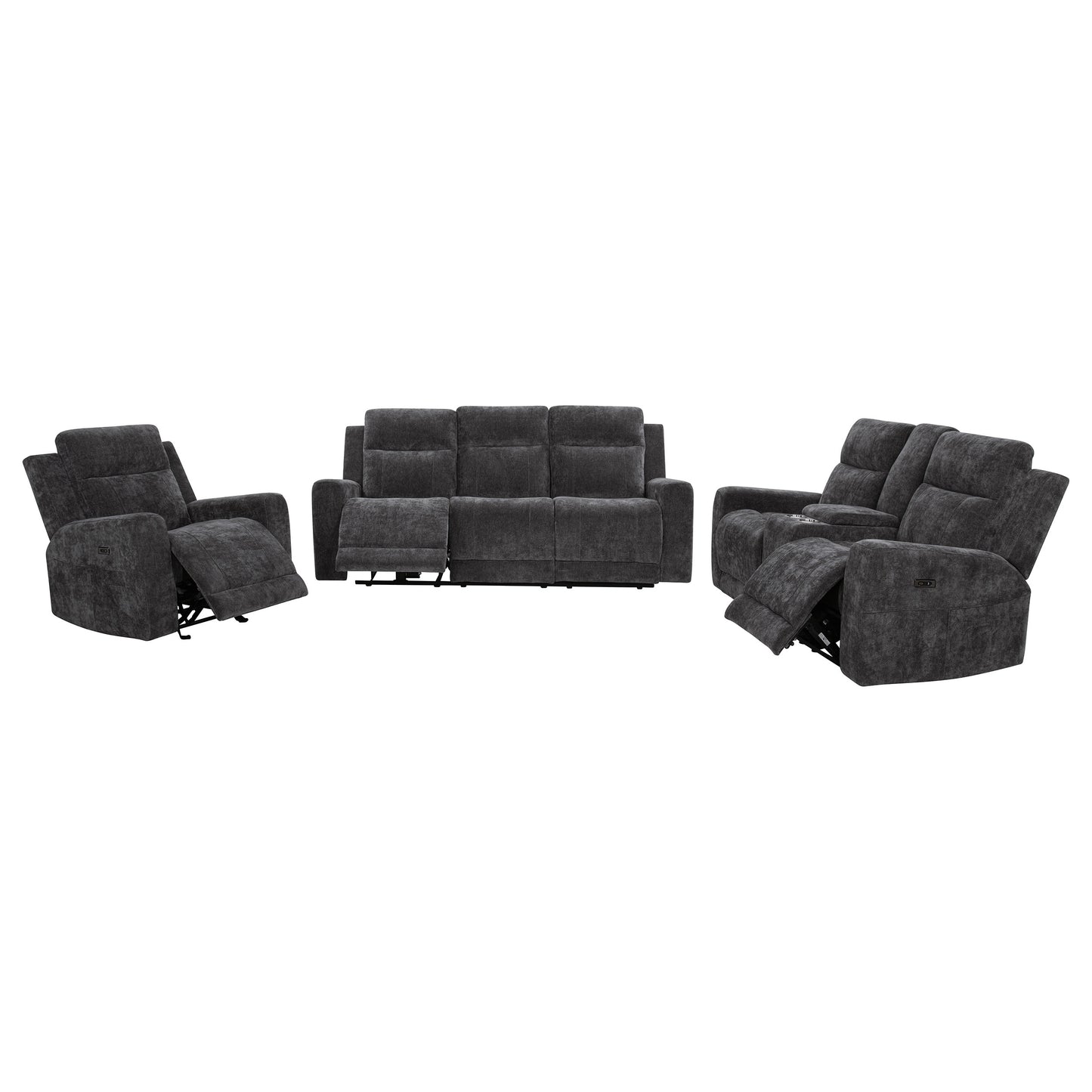 Kennett 3-piece Chenille Power Reclining Sofa Set Dark Grey