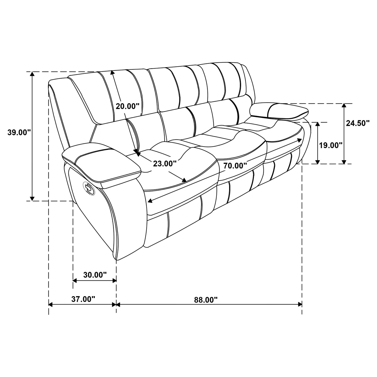 Camila 3-piece Upholstered Reclining Sofa Set Black
