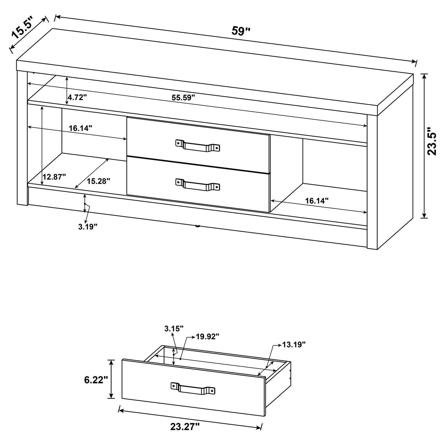 Burke 2-drawer Engineered Wood 59-inch TV Stand Grey Driftwood