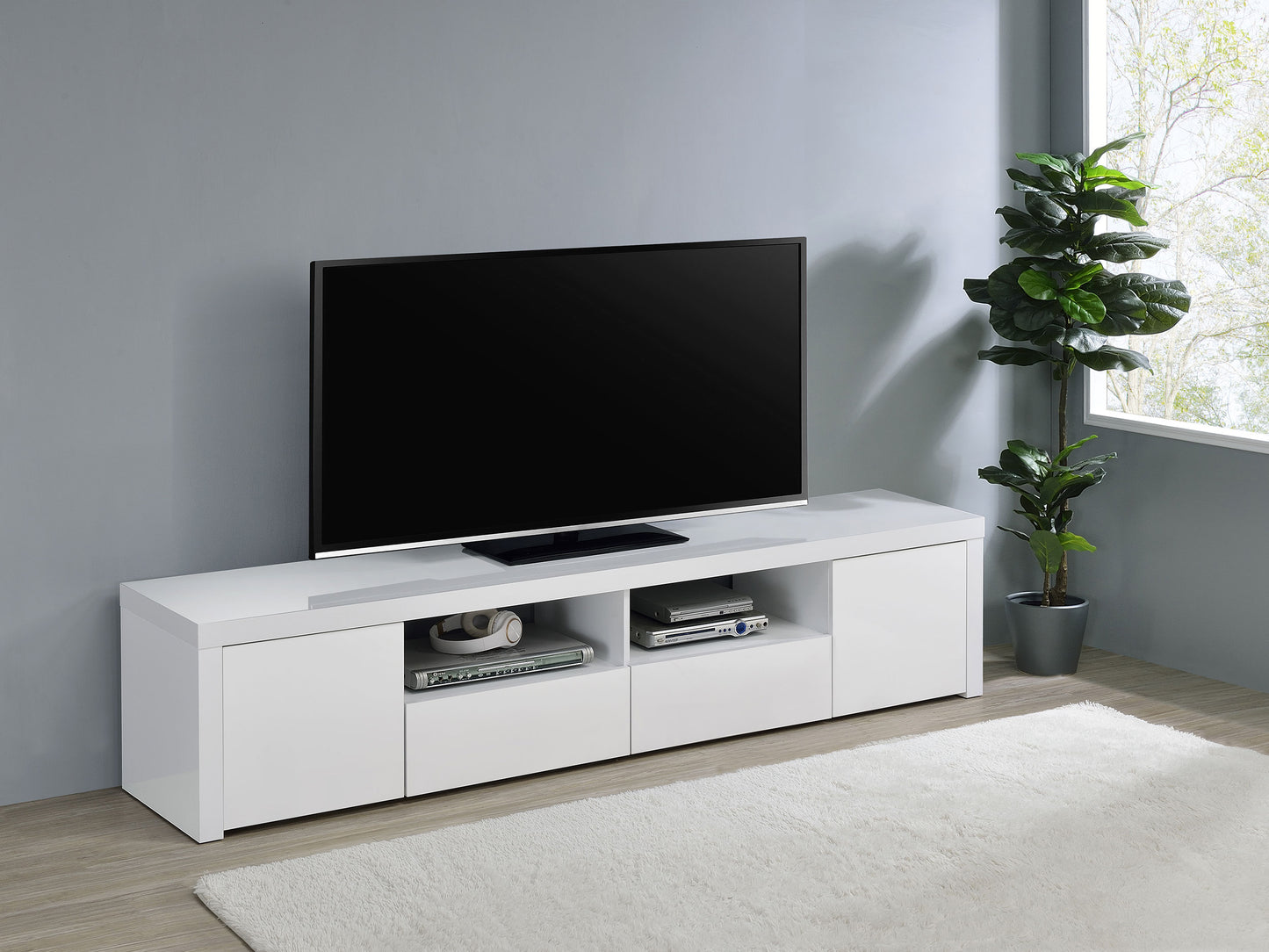 Jude 2-door Engineered Wood 79-inch TV Stand High Gloss White