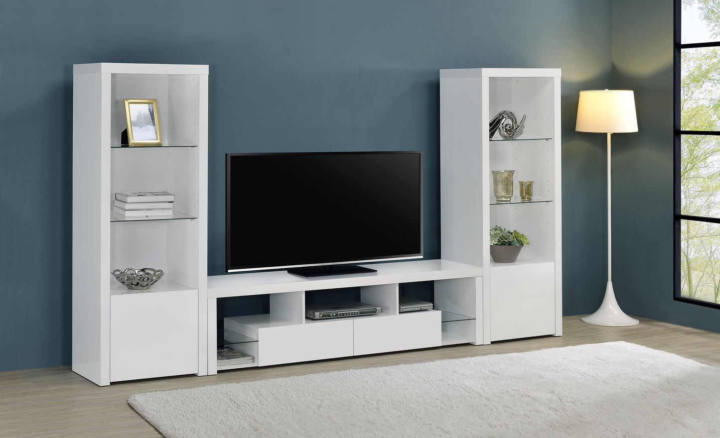 Jude 3-shelf Engineered Wood Media Tower High Gloss White