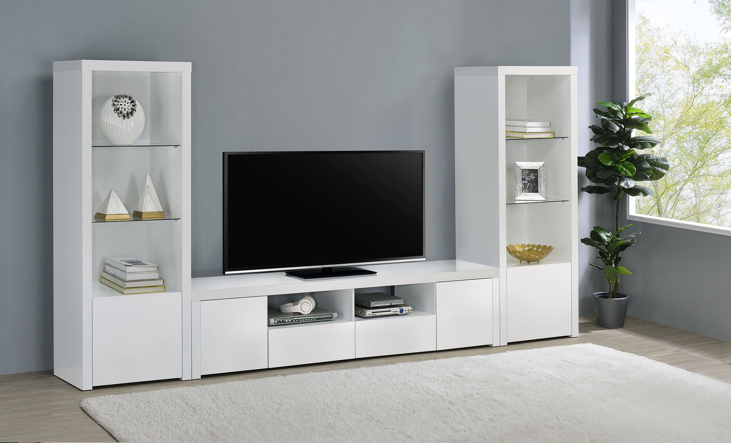 Jude 2-door Engineered Wood 79-inch TV Stand High Gloss White