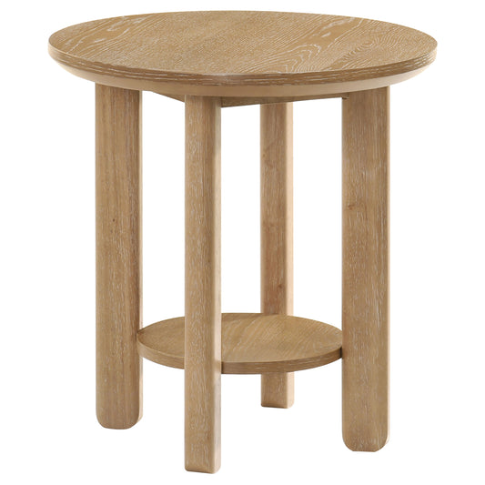 Ottowa Round Wood Side End Table with Shelf Light Oak