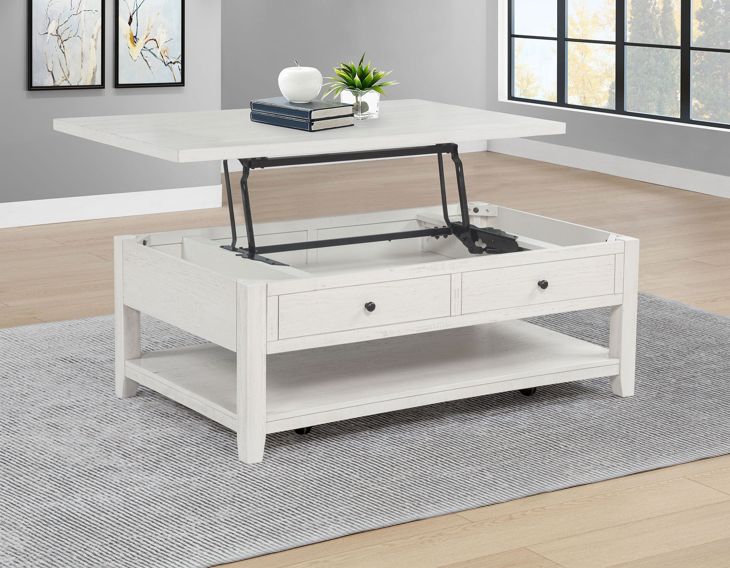 Payne 48-inch Mobile Lift Top Coffee Table Distressed White
