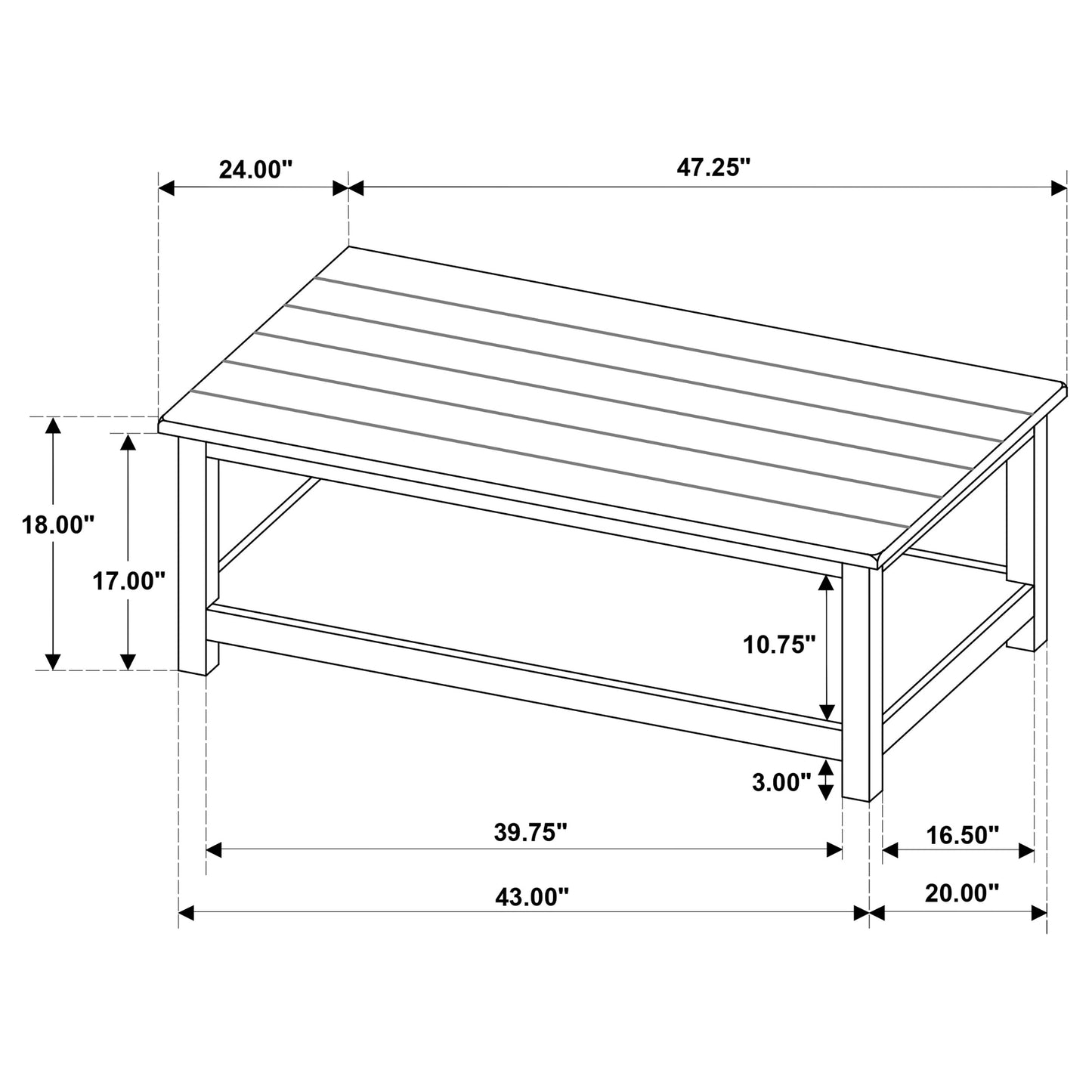Payne Wood Coffee Table with Shelf Distressed White
