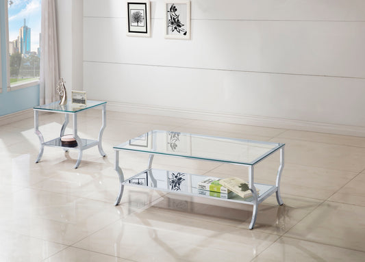 Saide 2-piece Glass Top Coffee and End Table Set Chrome