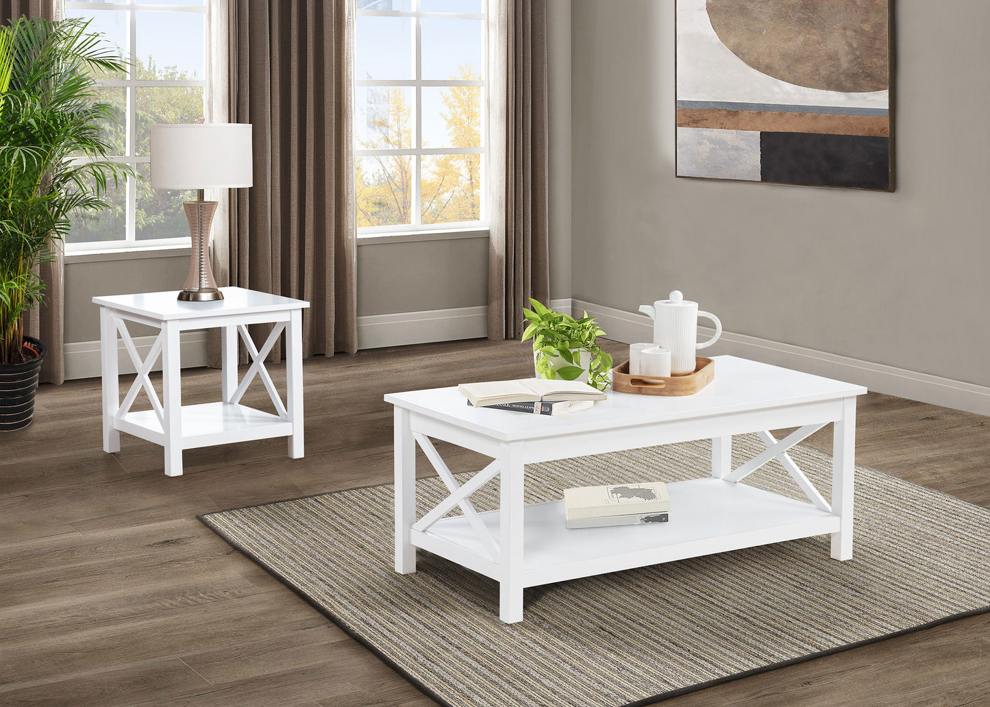 Skyview Square Pine Wood Side End Table with Shelf White
