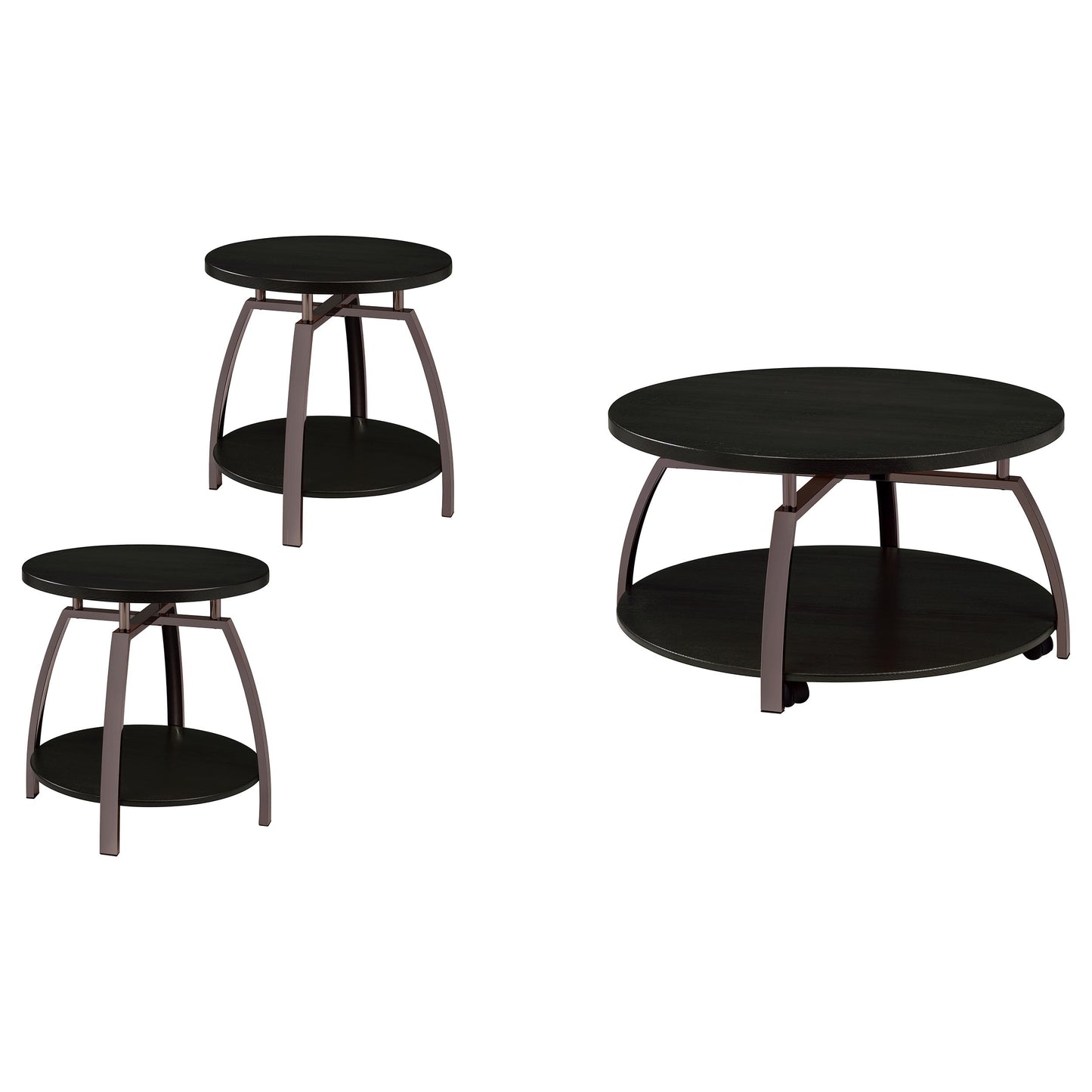 Dacre 3-piece Round Coffee and End Table Set Dark Charcoal