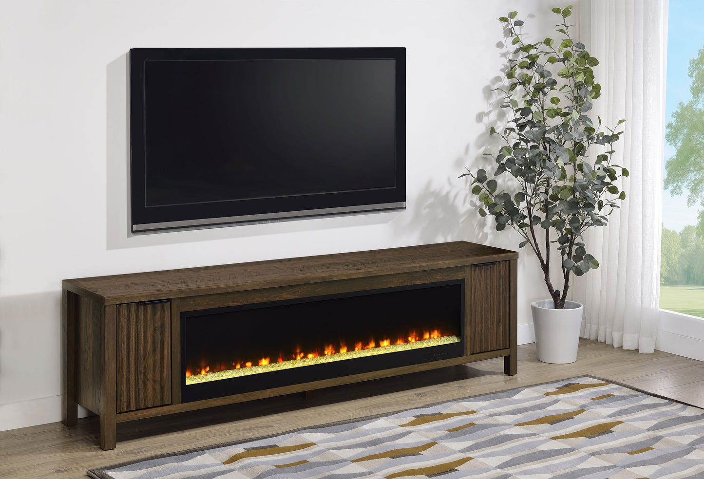 Carey 79-inch TV Stand Fireplace Media Console Dark Pine