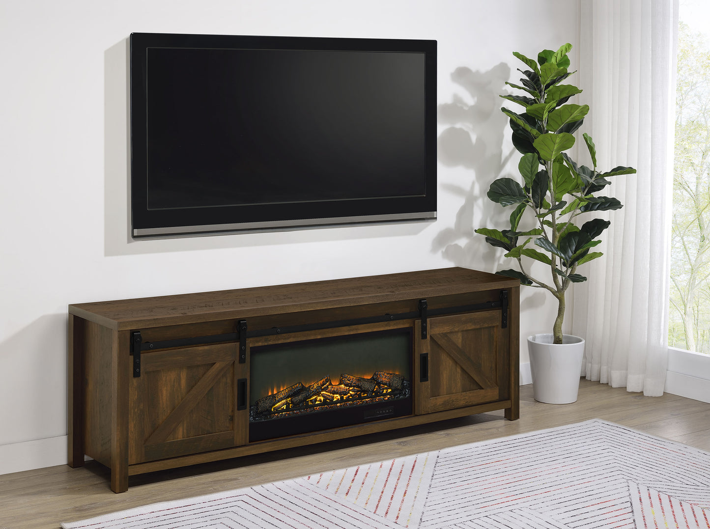 Enfield 71-inch TV Stand Fireplace Media Console Dark Pine