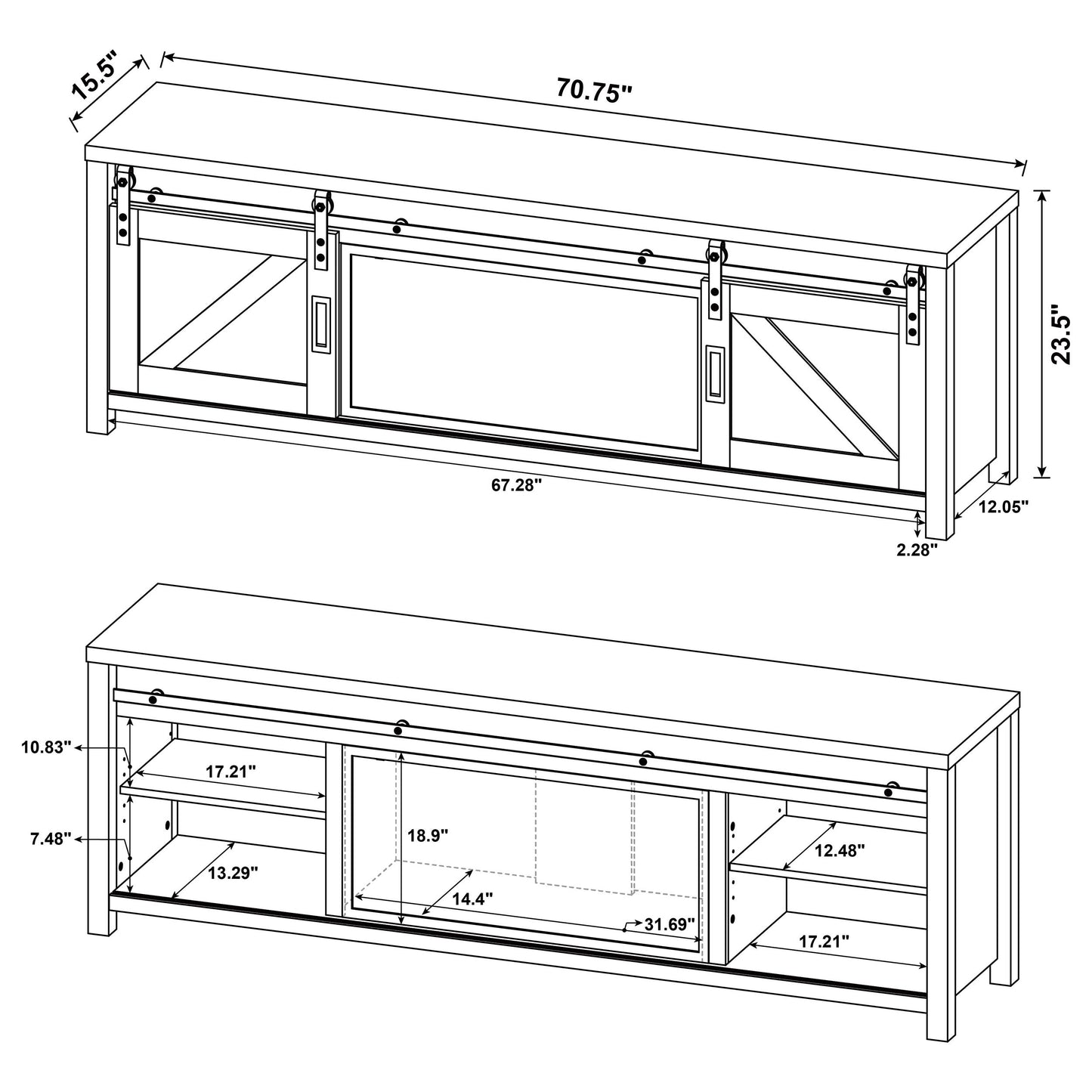 Enfield 71-inch TV Stand Fireplace Media Console Dark Pine