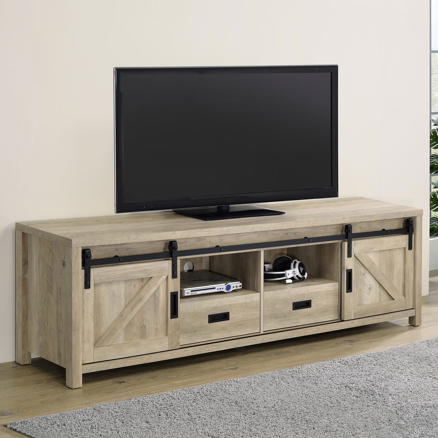 Madra 2-door Engineered Wood 79-inch TV Stand Distressed Pine