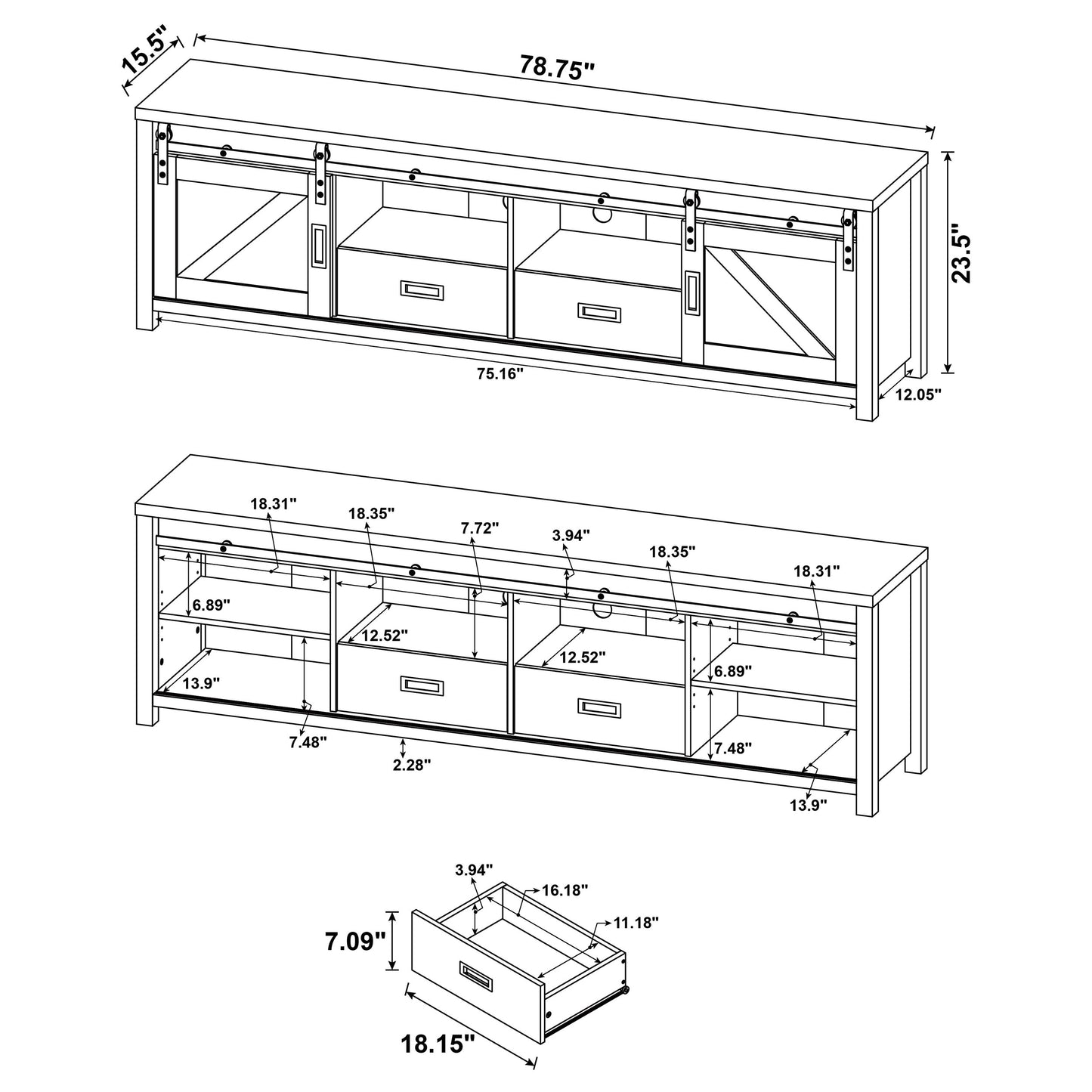 Madra 2-door Engineered Wood 79-inch TV Stand Dark Pine