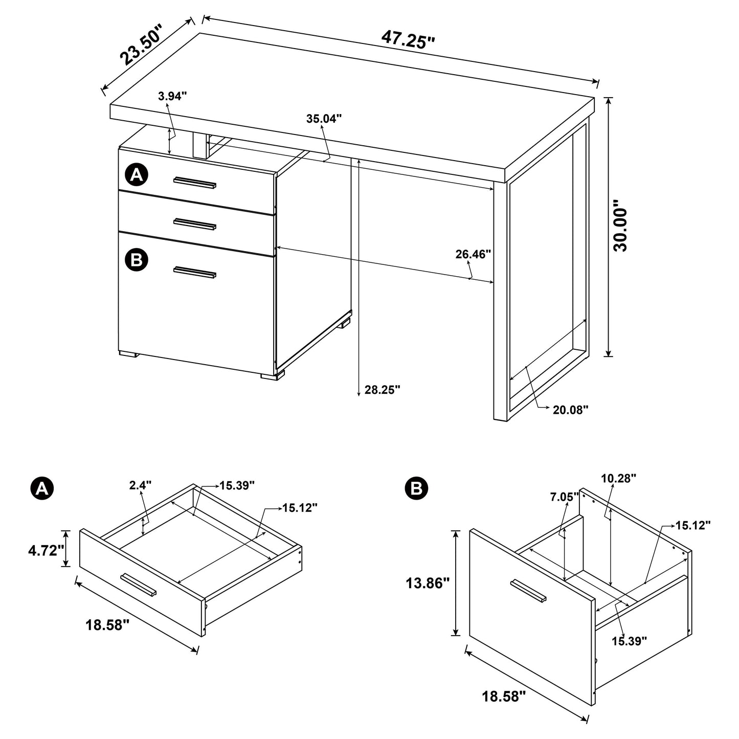 Brennan 47-inch 3-drawer Office Computer Desk Cappuccino