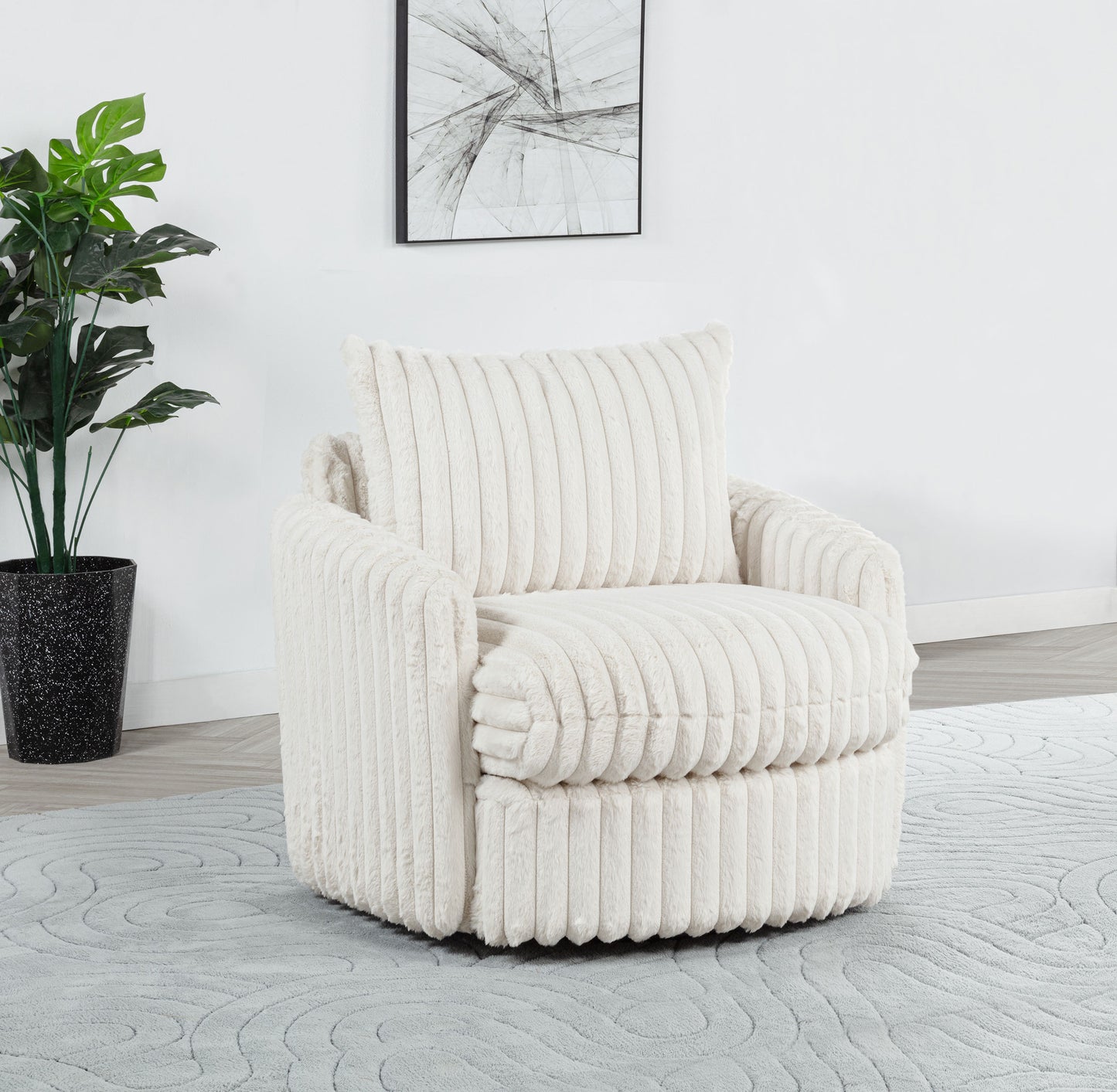 Sarco Corduroy Upholstered Swivel Accent Arm Chair Ivory