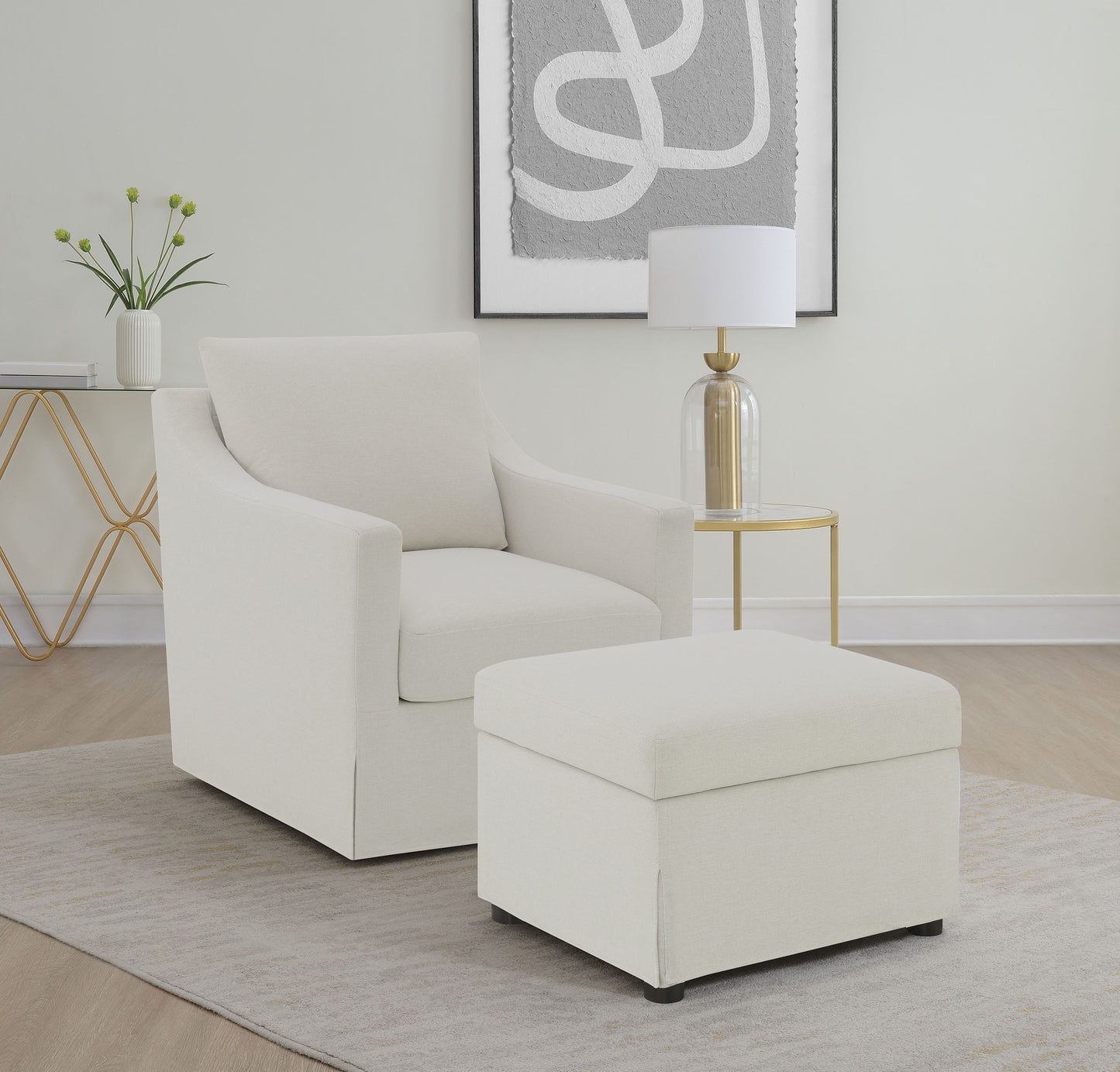 Winter Upholstered Hydraulic Lift Top Storage Ottoman Beige