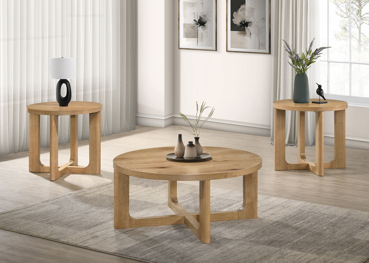 Kessler Round Sculptural Wood Coffee Table Light Oak