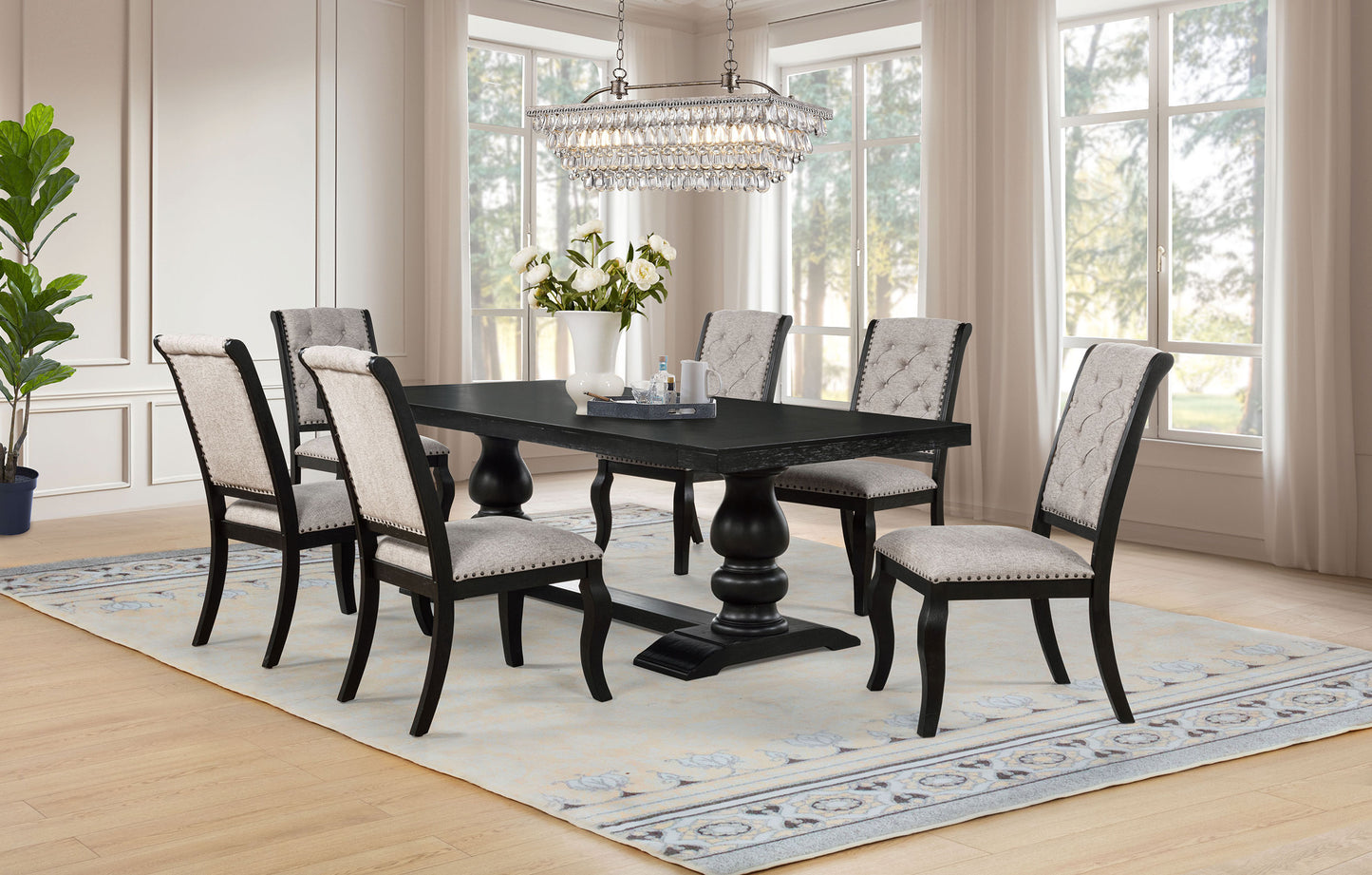Phelps 7-piece Rectangular Dining Table Set Distressed Noir