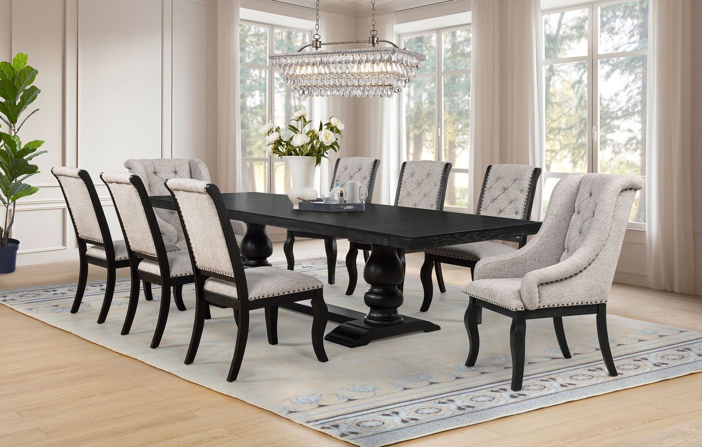 Phelps 9-piece Rectangular Dining Table Set Distressed Noir