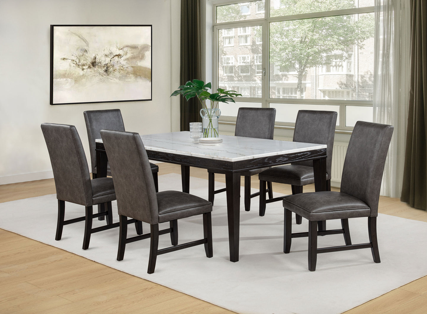 Averill 72-inch Rectangular White Marble Top Dining Table Coffee Bean