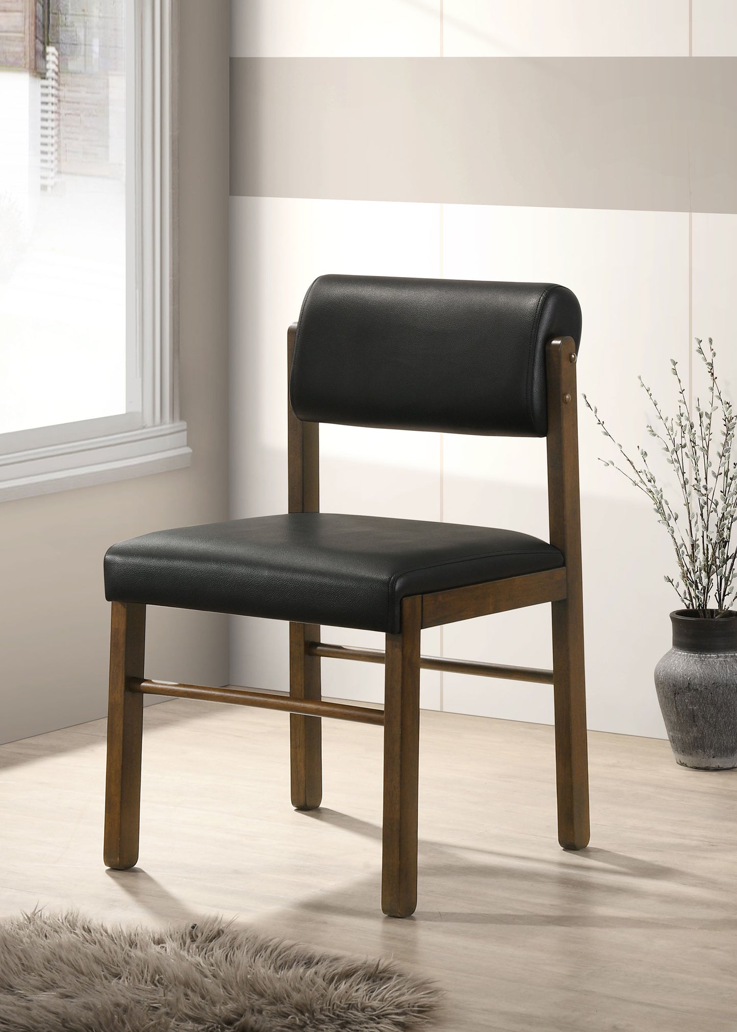 Kehoe Upholstered Dining Side Chair Black and Walnut (Set of 2)