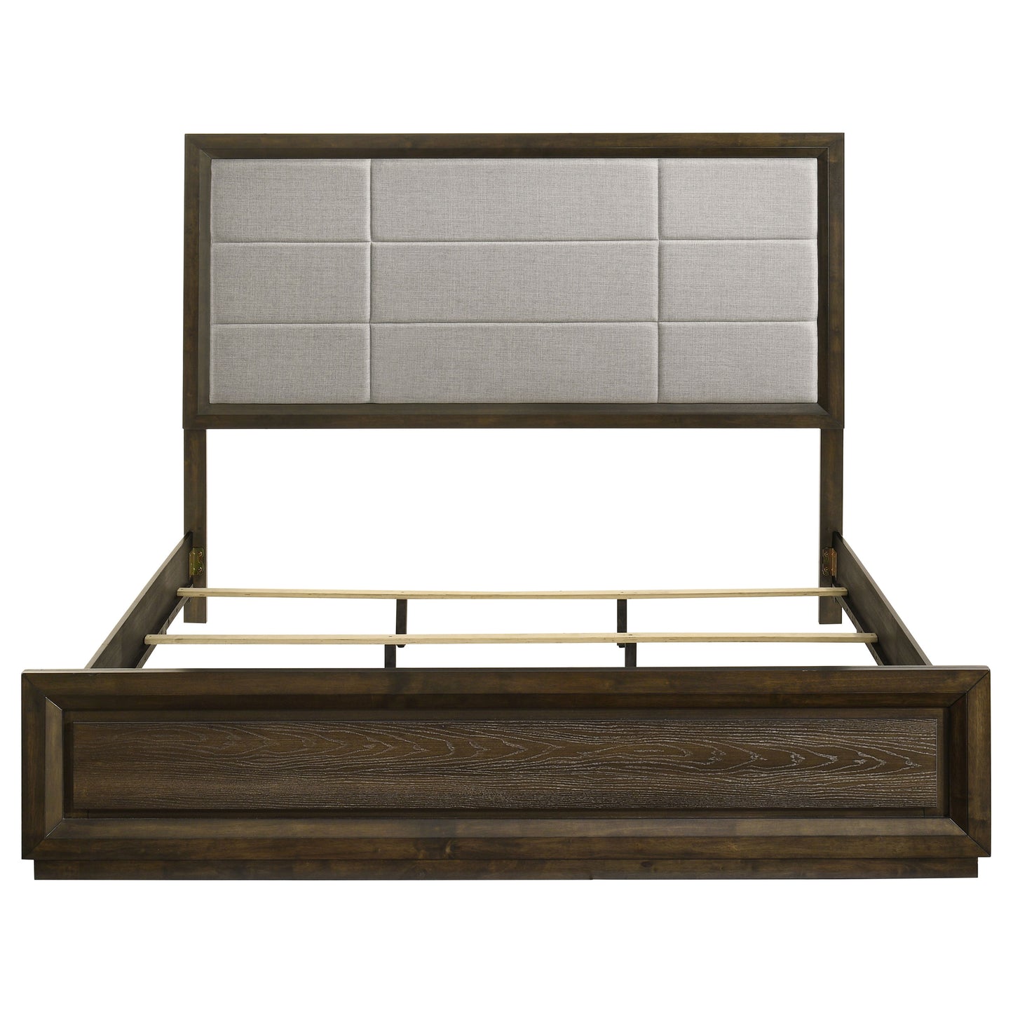 Atlas 63-inch Eastern King Upholstered Panel Bed Grey and Dark Oak