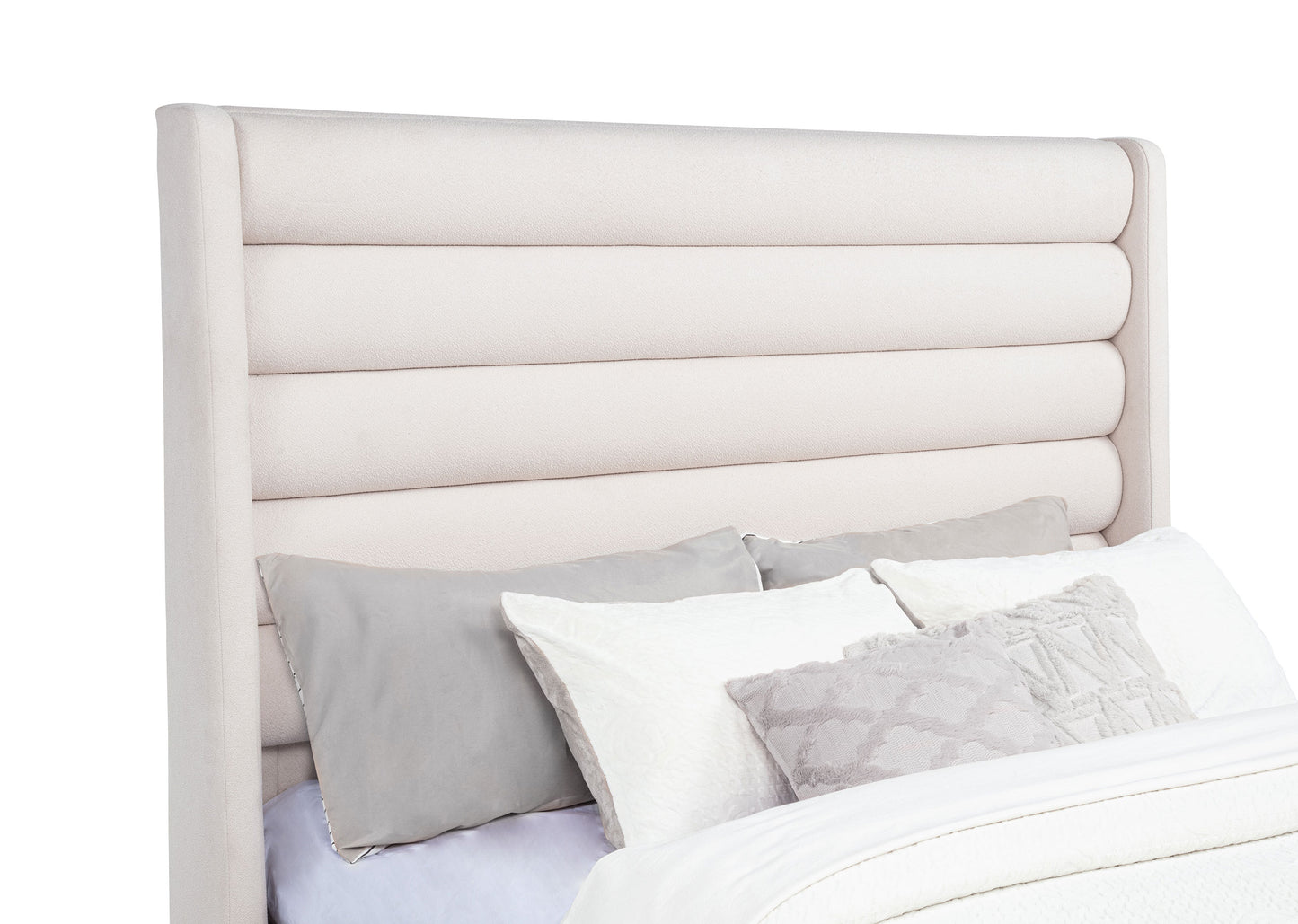 Leslie Upholstered Tufted Full Wingback Platform Bed Beige