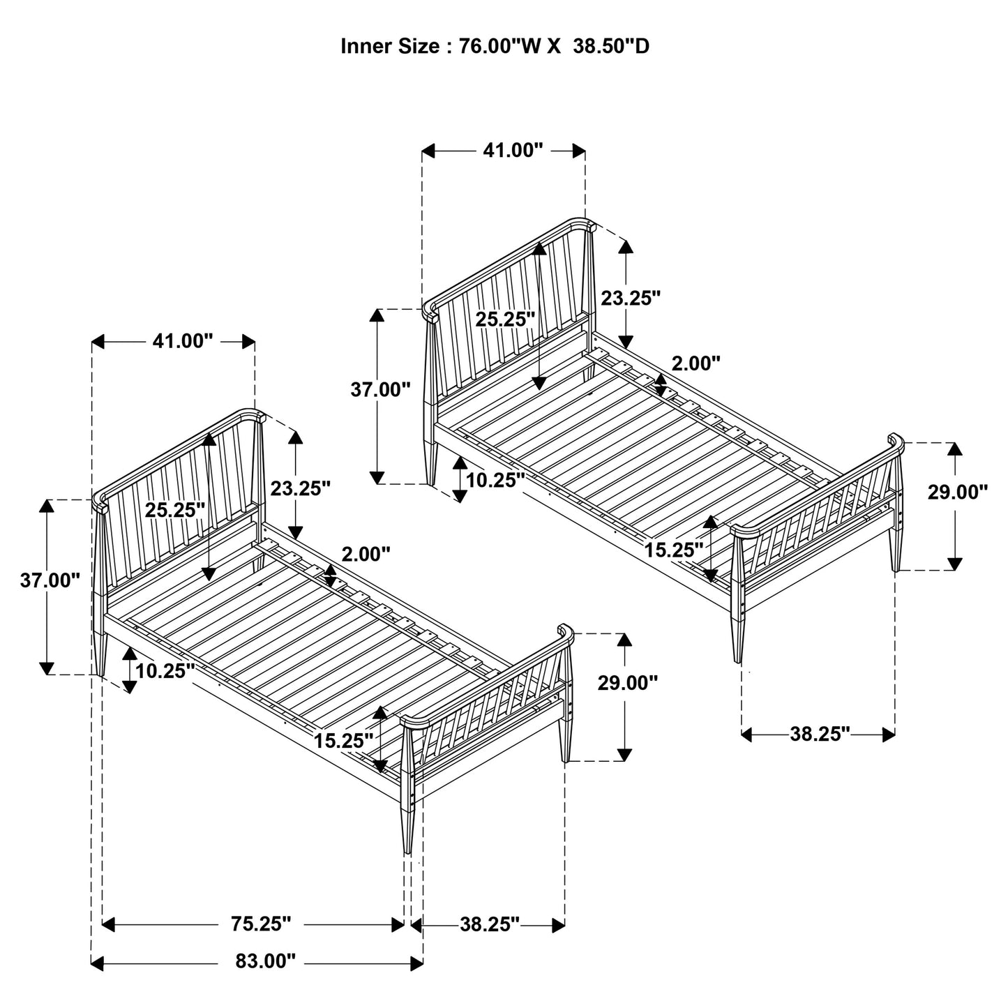 Abram Windsor Twin Over Twin Wood Bunk Bed with Ladder Black