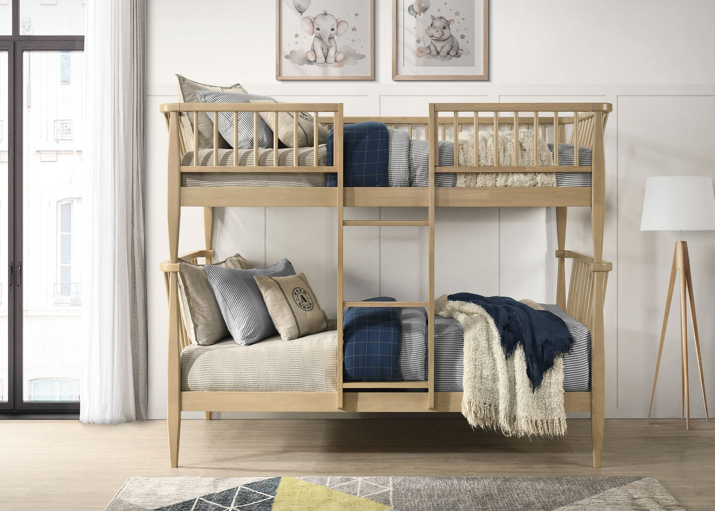 Abram Windsor Twin Over Twin Wood Bunk Bed with Ladder Almond