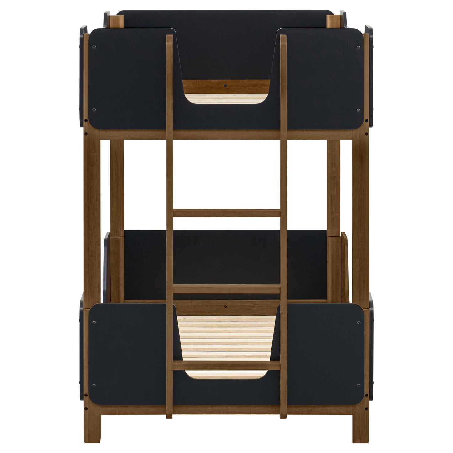 Morris Twin Over Twin Wood Bunk Bed with Ladder Walnut and Black