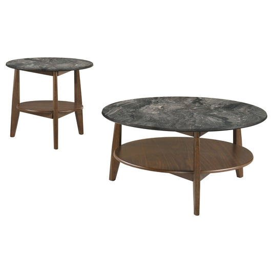 Bradley 2-Piece Round SmartTop™ Coffee Table Set Smokey Grey and Brown