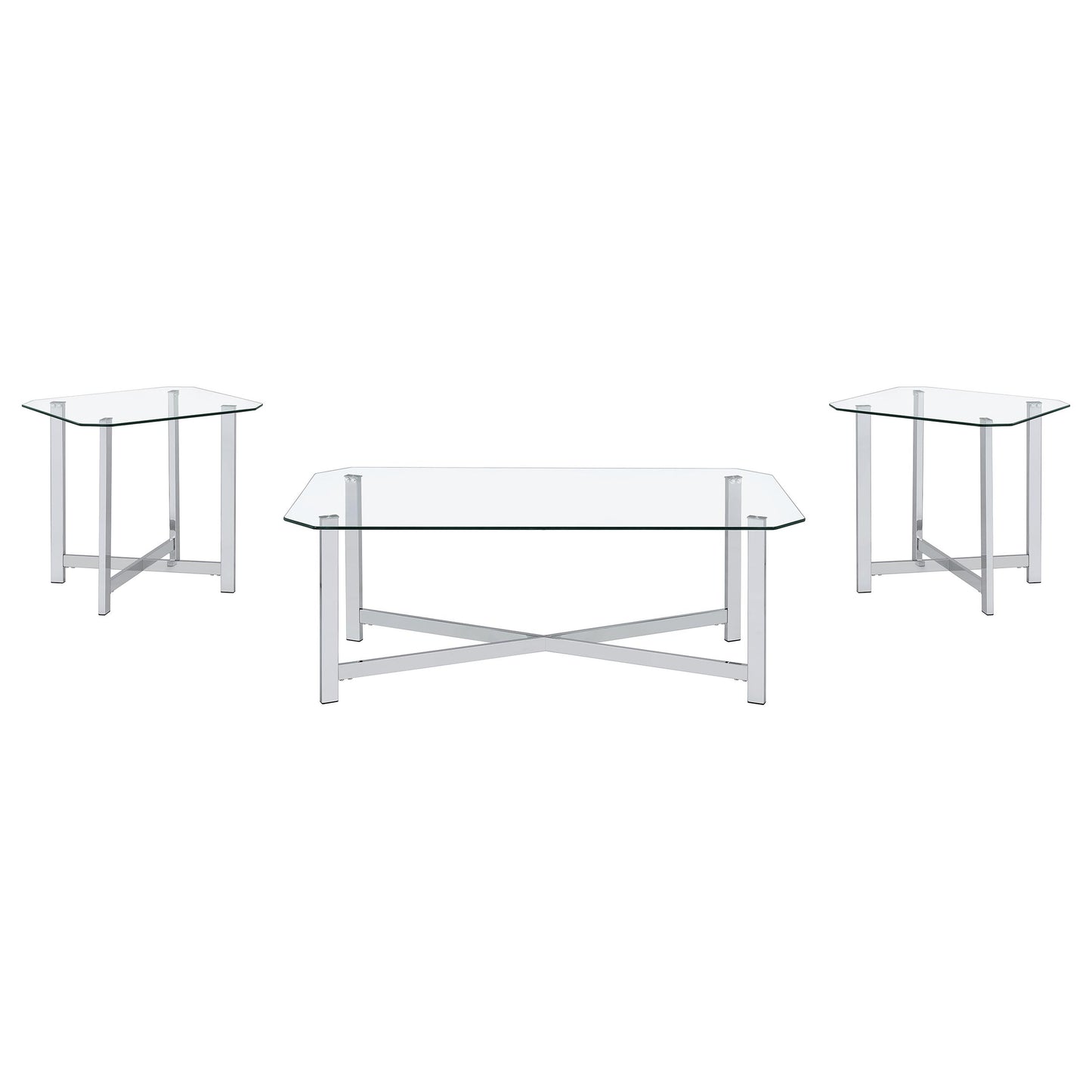 Cronin 3-piece Tempered Glass Top Coffee Table Set Chrome