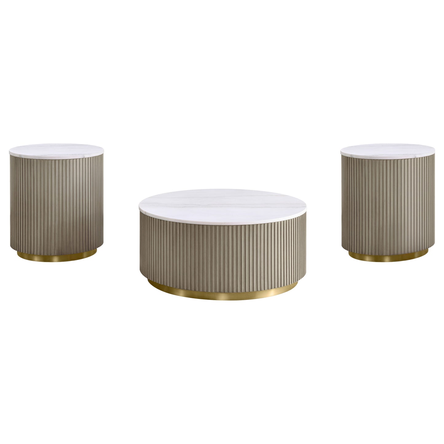 Jason 3-piece Round White Marble Coffee Table Set Greige