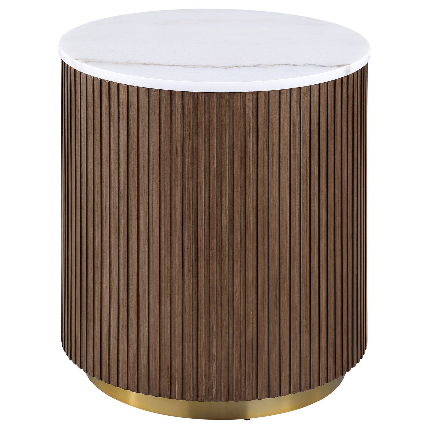 Jason Round White Marble Top Side End Table Honey Brown