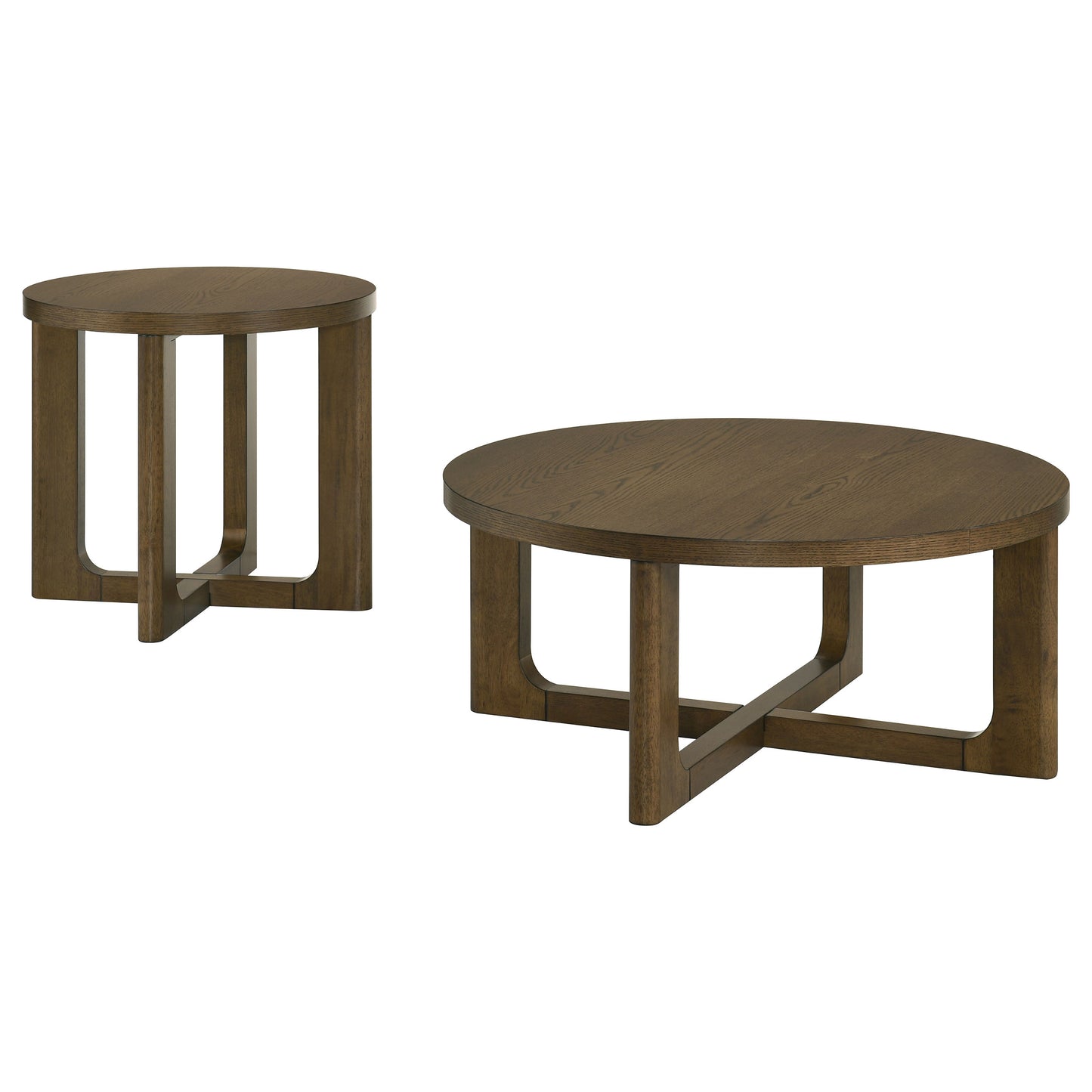 Kessler 2-piece Round Sculptural Wood Coffee Table Set Brown