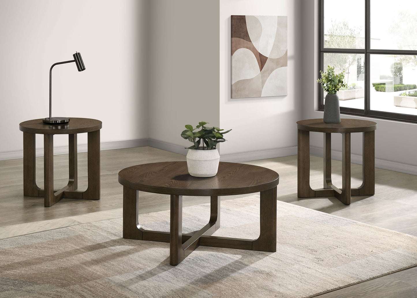 Kessler 3-piece Round Sculptural Wood Coffee Table Set Brown
