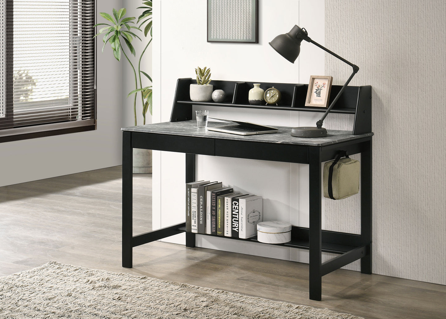 Besler 47-inch SmartTop™ Writing Desk with Shelf Grey Stone and Black