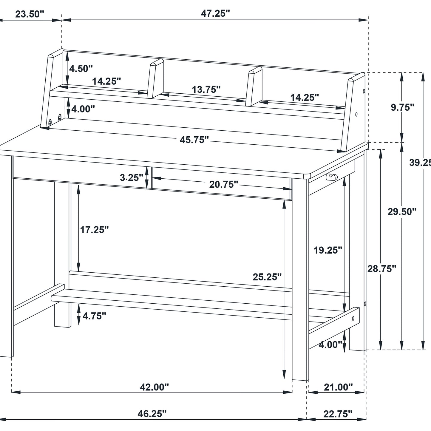 Besler 47-inch SmartTop™ Writing Desk with Shelf Grey Stone and Black