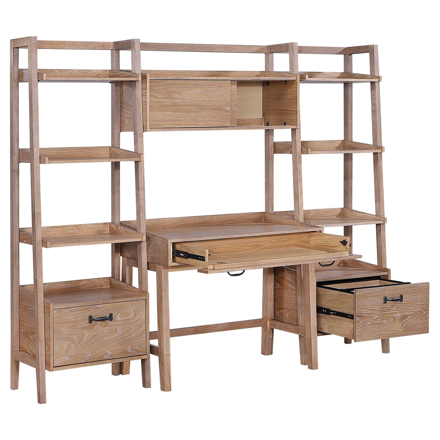 Fabian 4-piece Computer Desk and Bookshelf Set Distressed Light Brown
