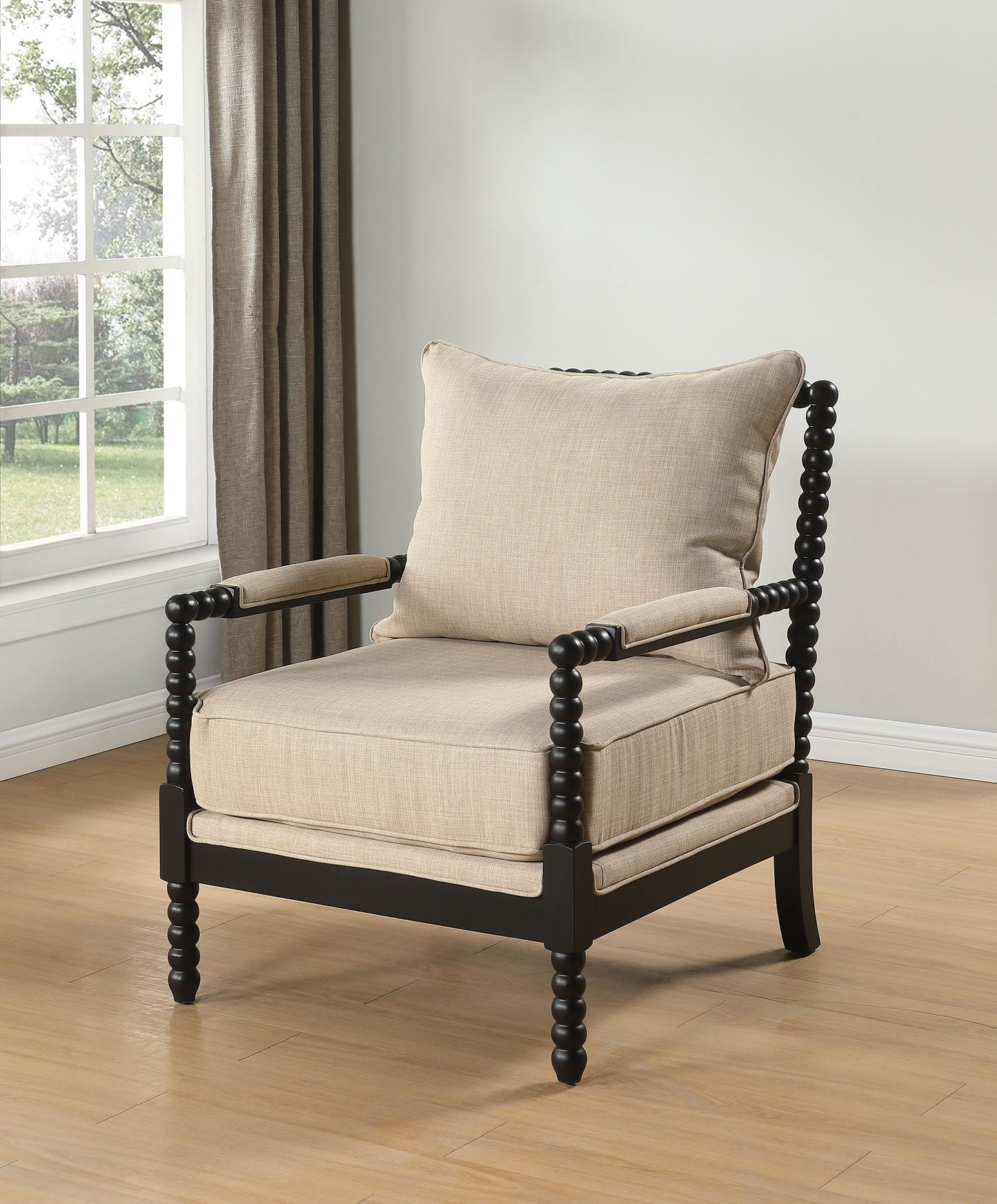 Blanchett Upholstered Bobbin Accent Chair Beige and Black