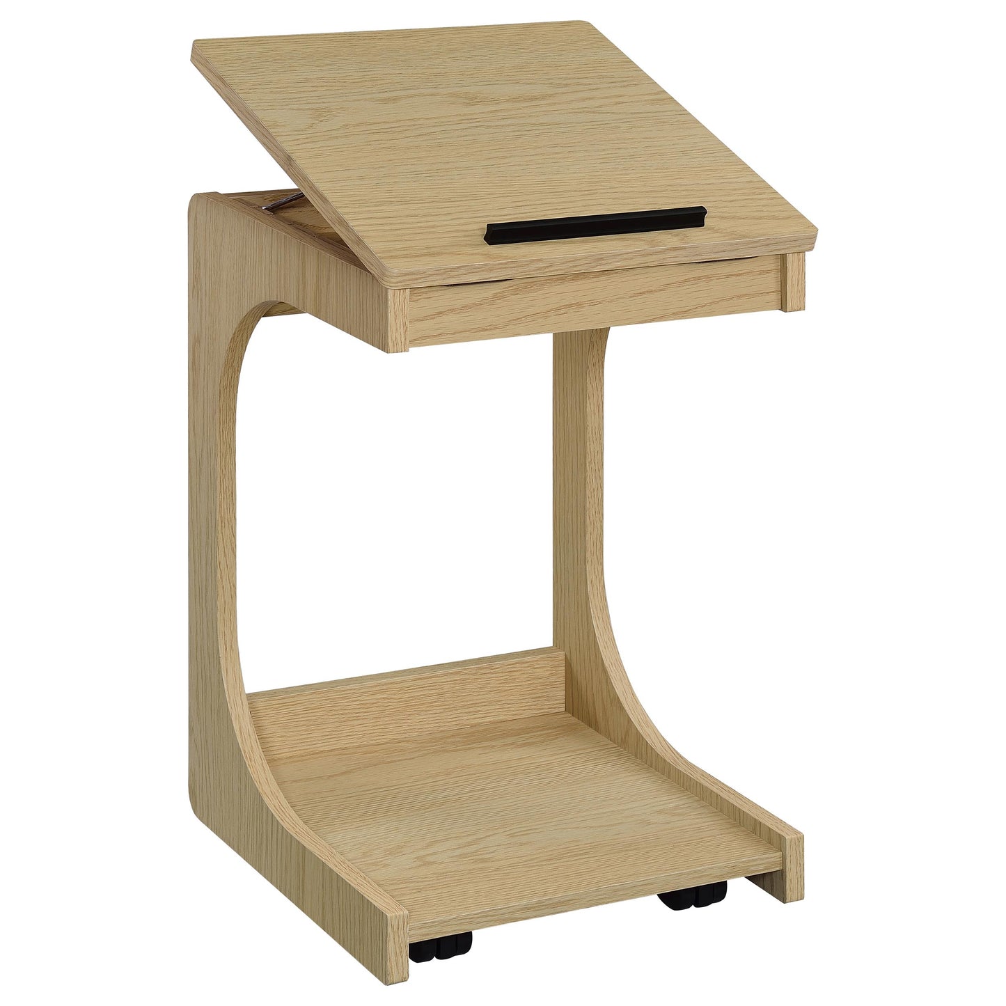 Ralston C-Shaped Lift-Top Sofa Side Table With Casters Light Oak