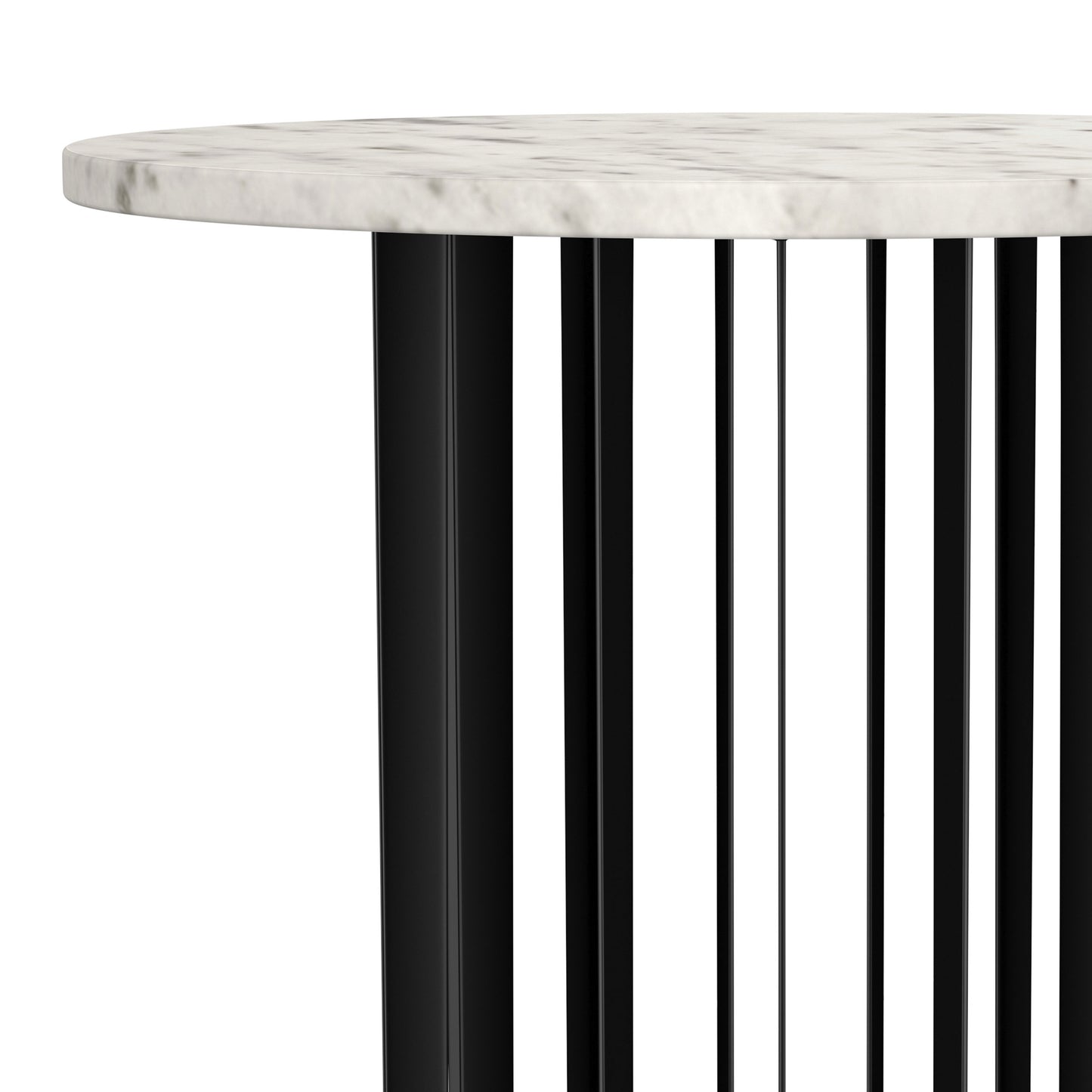 Haven Round Genuine White Marble Top End Side Table Black