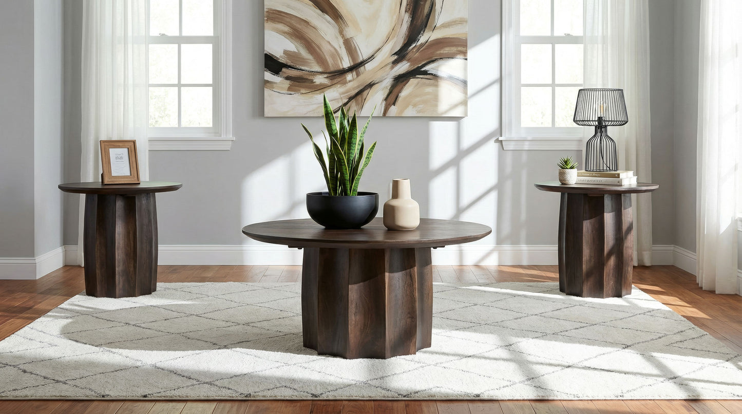 Cayenne 3-piece Solid Mango Wood Coffee Table Set Walnut