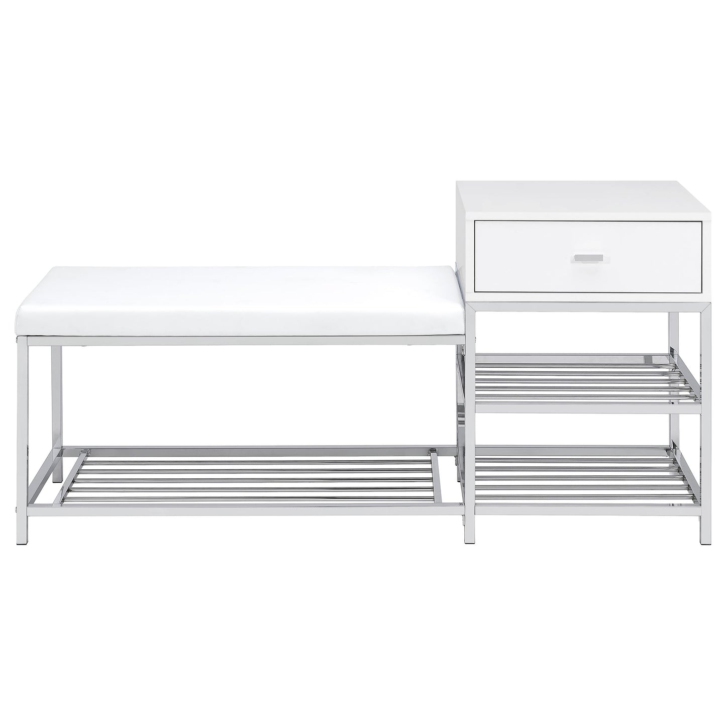 Siega 1-Drawer Shoe Storage Entryway Bench White High Gloss and Chrome