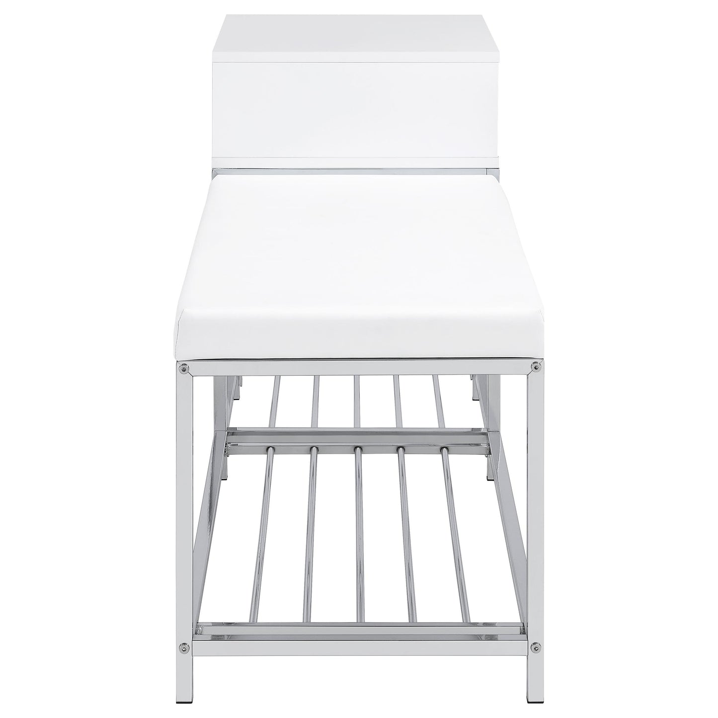 Siega 1-Drawer Shoe Storage Entryway Bench White High Gloss and Chrome
