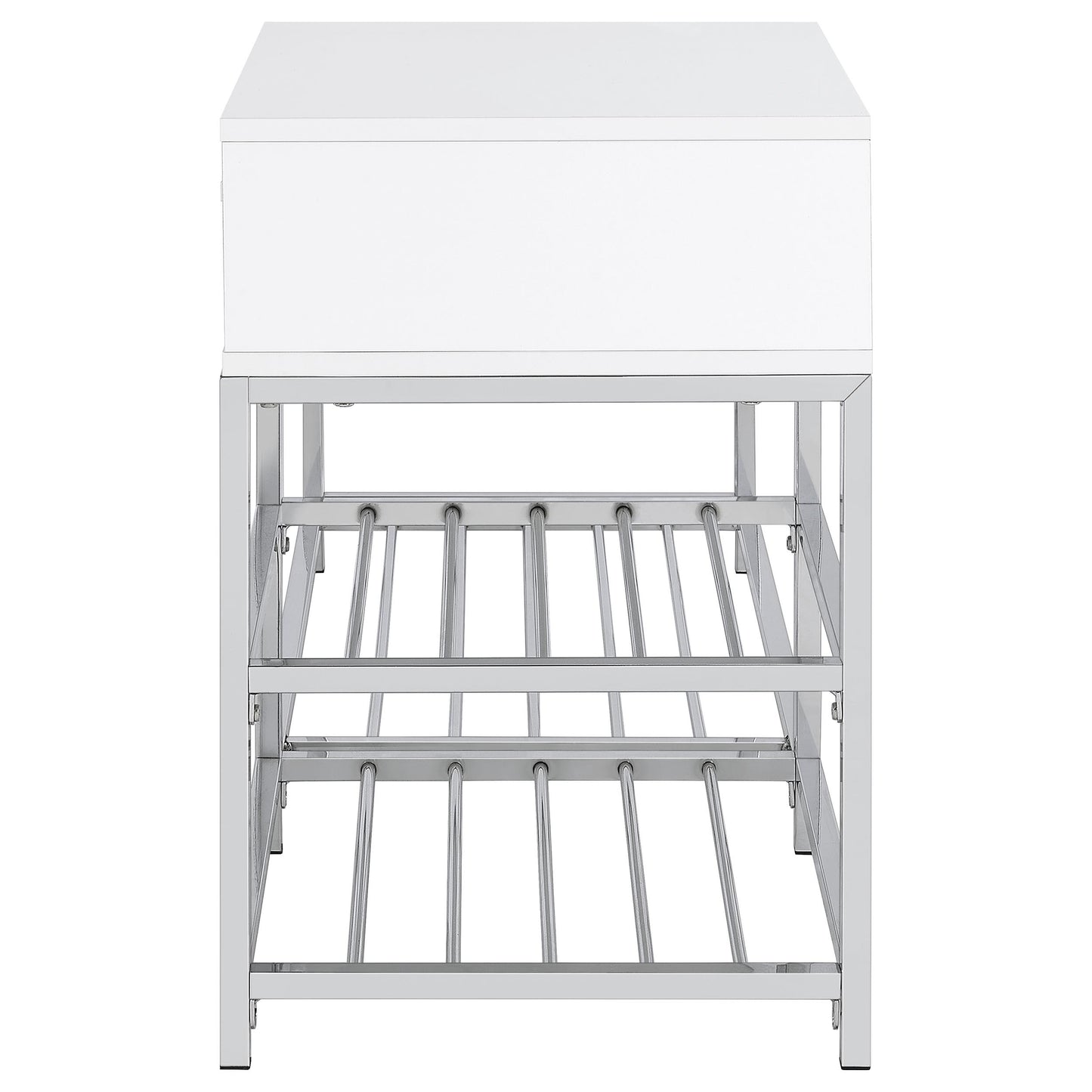 Siega 1-Drawer Shoe Storage Entryway Bench White High Gloss and Chrome