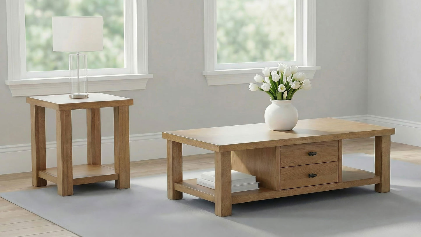 Beasley 2-Drawer Wood Coffee Table Golden Oak