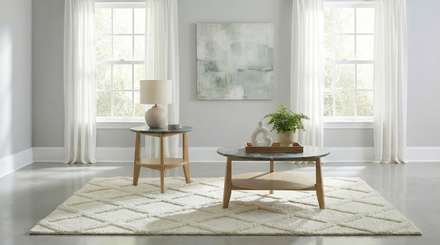 Bradley Round SmartTop™ End Side Table Grey and Natural