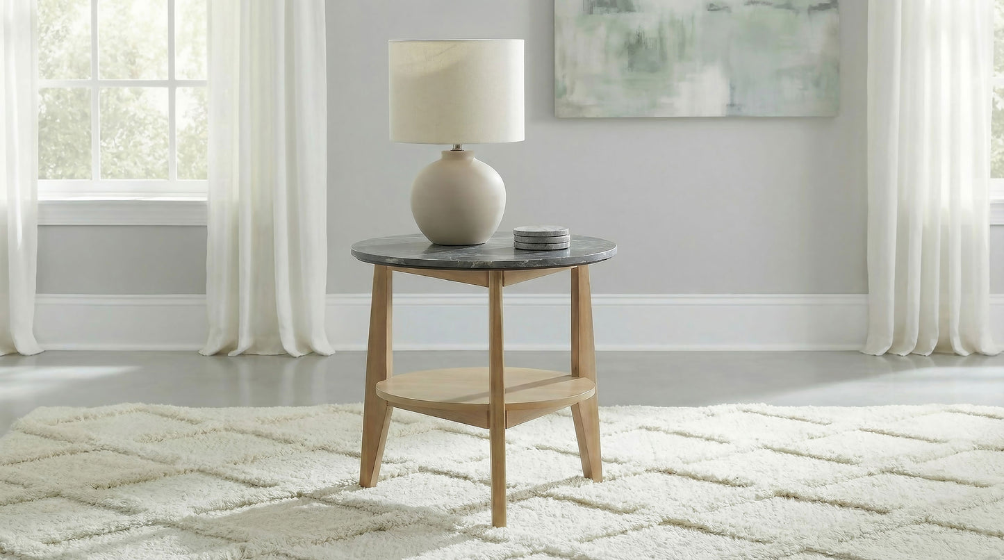 Bradley Round SmartTop™ End Side Table Grey and Natural